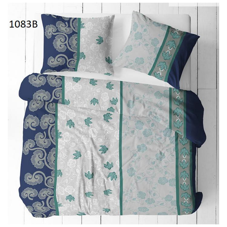 Pościel FLANELOWA 220 Ciepła i polska - Elegancki Niebieski- 1083B, rozłożona na łóżku